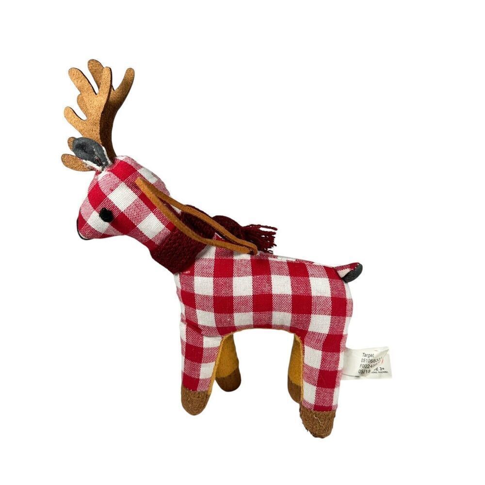 Target Wondershop Plaid Reindeer Deer‎ Christmas Ornament Scarf Red White 2018